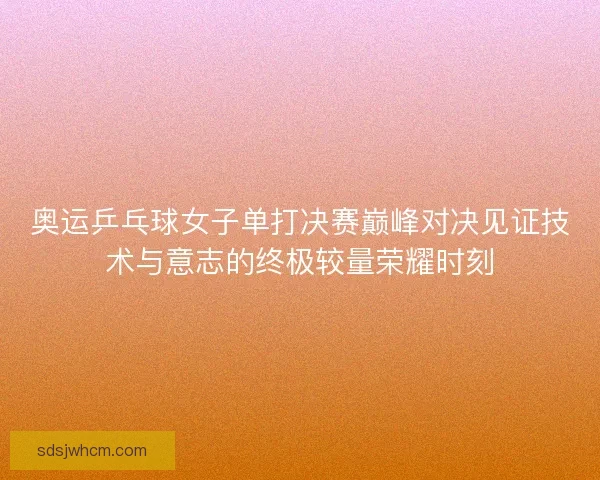 奥运乒乓球女子单打决赛巅峰对决见证技术与意志的终极较量荣耀时刻